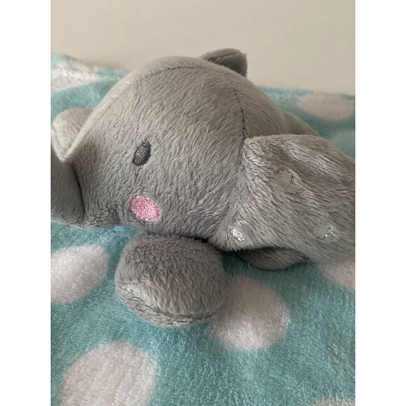 Gray Plush Elephant Security Blanket For Babies - Polka Dot Blue & White Blanket - Picture 5 of 9